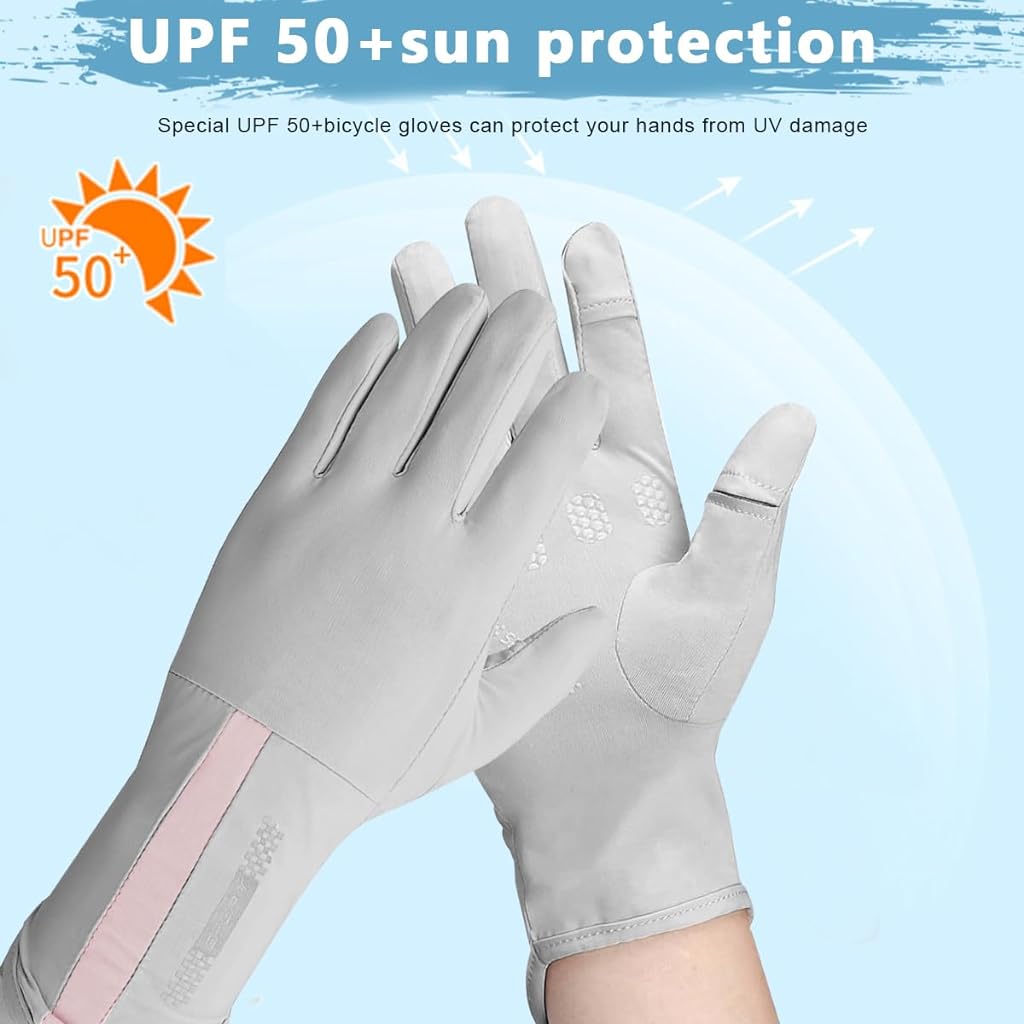 PALAY® UV Sun Protection Hand Gloves for Women, Non-Slip Touch Screen Gloves, UPF 50+ Breathable Gloves, Grey Outdoor Riding Gloves for Bike, Driving, Fishing