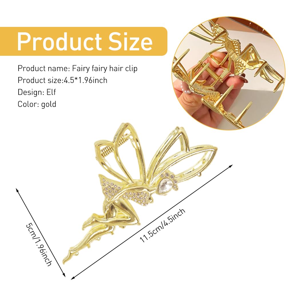 PALAY® Girls Hair Claw Clip Rhinestones Elves Fairy Hair Clips Luxury Golden Rhinestones Girls Hair Claw Clip Hair Accessory for Girls Jewelry Gift Hair Accessory for Women