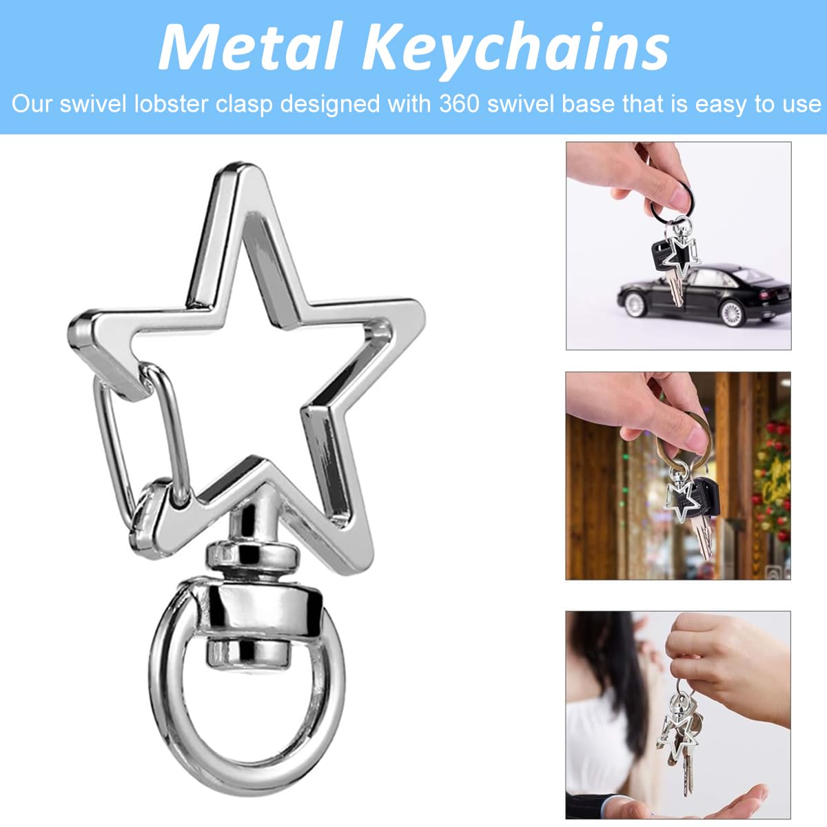 PALAY® 50Pcs Star Key Rings, Metal Loops Rings Open Jump Ring Connector Key Rings for Jewelry Findings, Making Spring Rings, Art and Craft, DIY, Making Handbag Keychain