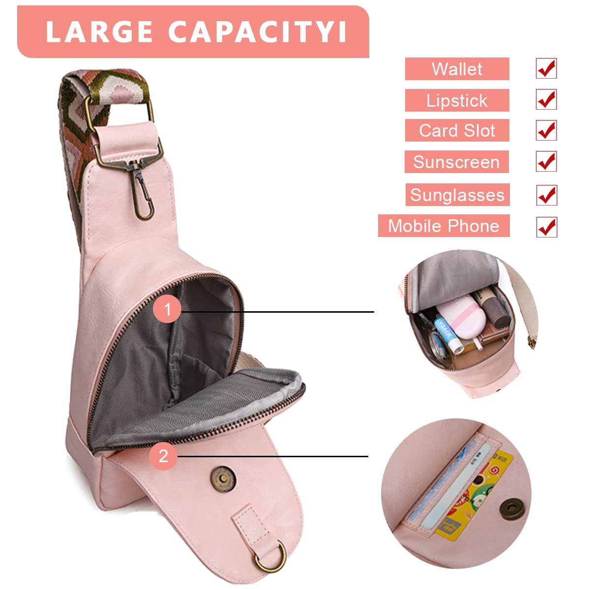 PALAY Cross Body Chest Bag for Daily Commuting featuring 13.5×23×7.5 cm PU Design | Pink