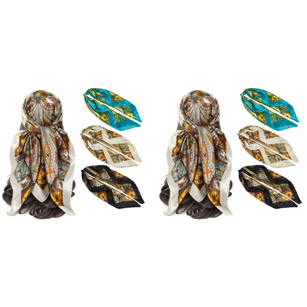 PALAY Silk Scarf for Women 6PCS 35x35 in Square Satin Set with Fashion Print | Gift Idea