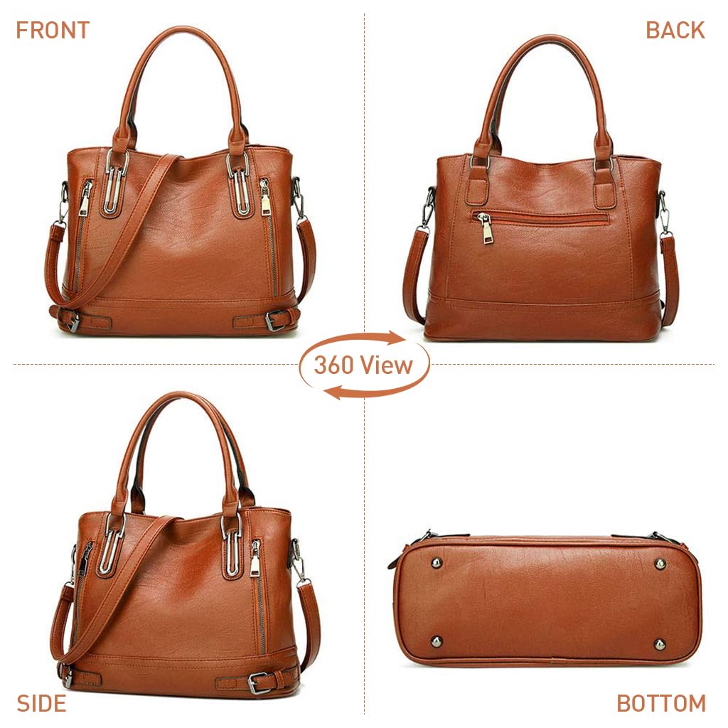 PALAY® Women Tote Bag Fashion PU Leather Handbag Shoulder Bag with Removable Shoulder Strap Large Tote Bag Shoulder Bag Vintage Brown PU Leather Tote Bag for Women