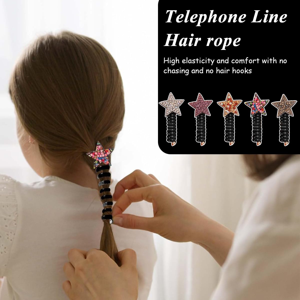 PALAY® 4 Pack Kids Hair Accessories for Girls Telephone Wire Hair Ties Cute Star Spiral Hair Bands Elastic Rhinestone Girls Hair Accessories for Kids Braids Ponytail Holder Maker