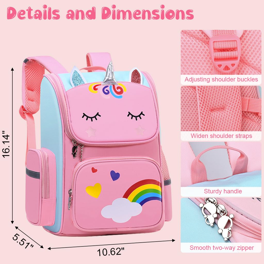 PALAY® Girls School Backpack Unicorn Cartoon Backpack Primary Bookbag Waterproof Backpack for School