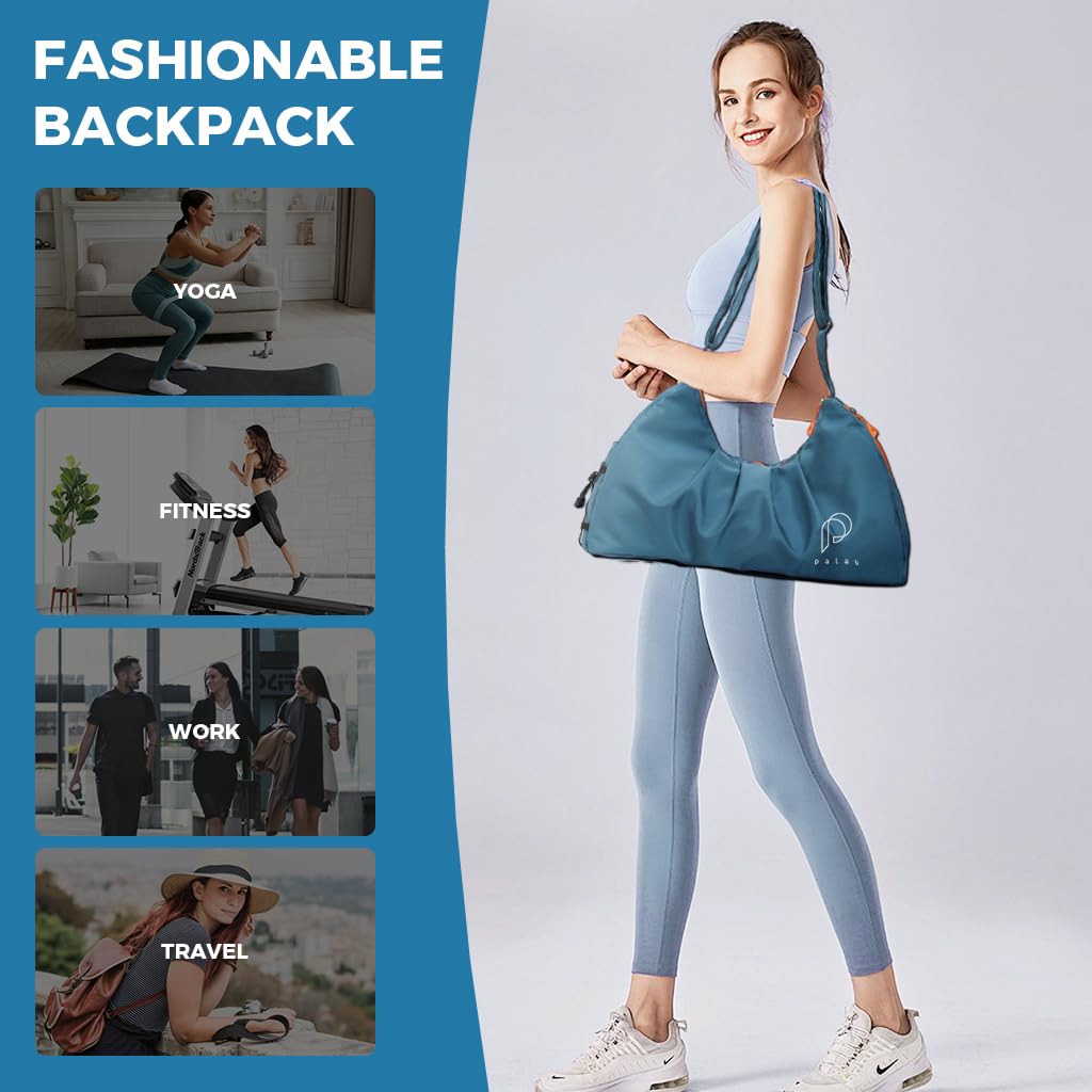 PALAY Gym Bag for Travel and Fitness with Shoe Compartment and Waterproof Nylon | 3 PCS Blue Set