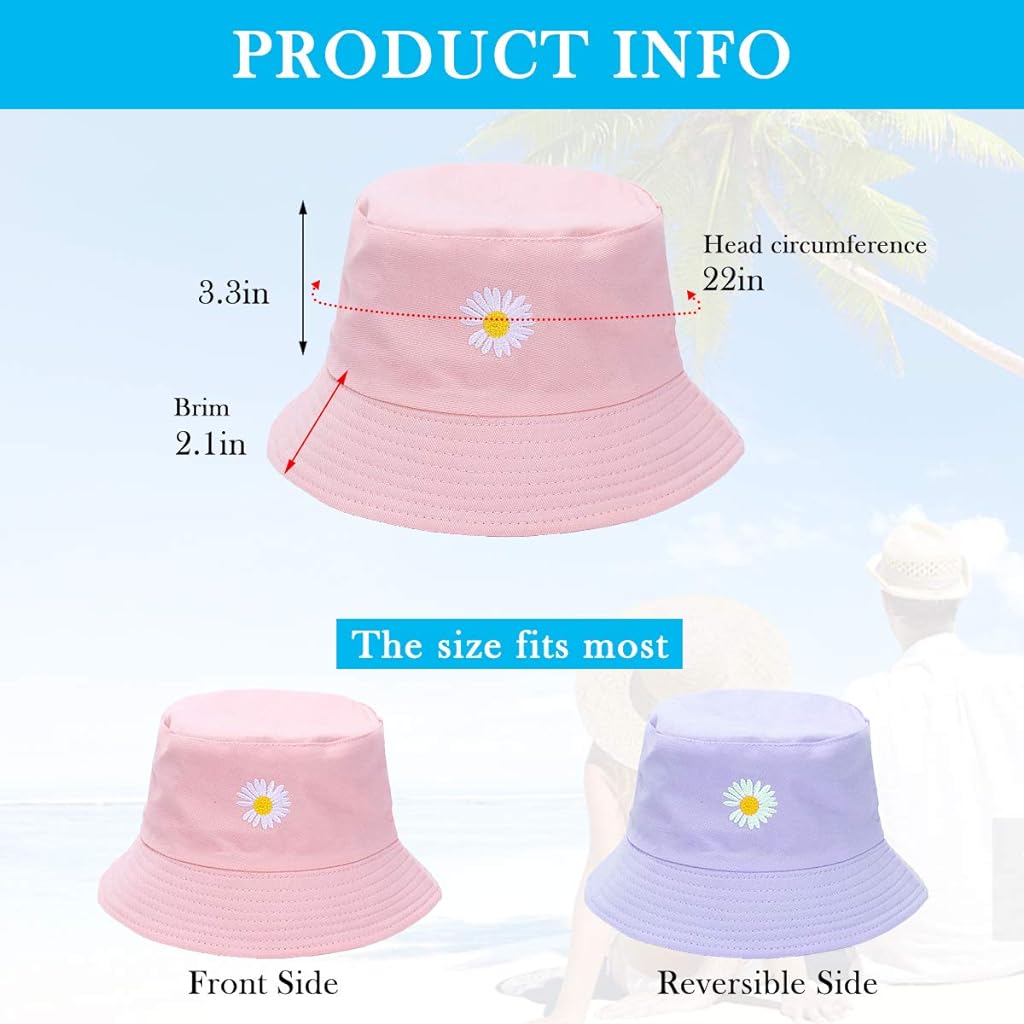 PALAY® Bucket Hat for Girls Foldable Cotton Little Daisy Print Sun Beach Cap Fisherman Hat Casual Outdoor Cap Lovely Bomber Hats for Women Men Boy Girl