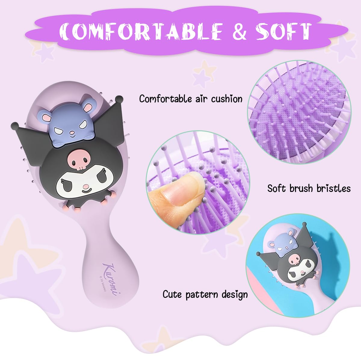 PALAY Hair Brush featuring ABS Paddle Design and Soft Bristles for Girls | Purple Kuromi Comb