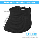 PALAY Womens Sun Straw Hat for Beach and Travel with UPF 50+ Wide Brim | Black Summer Visor