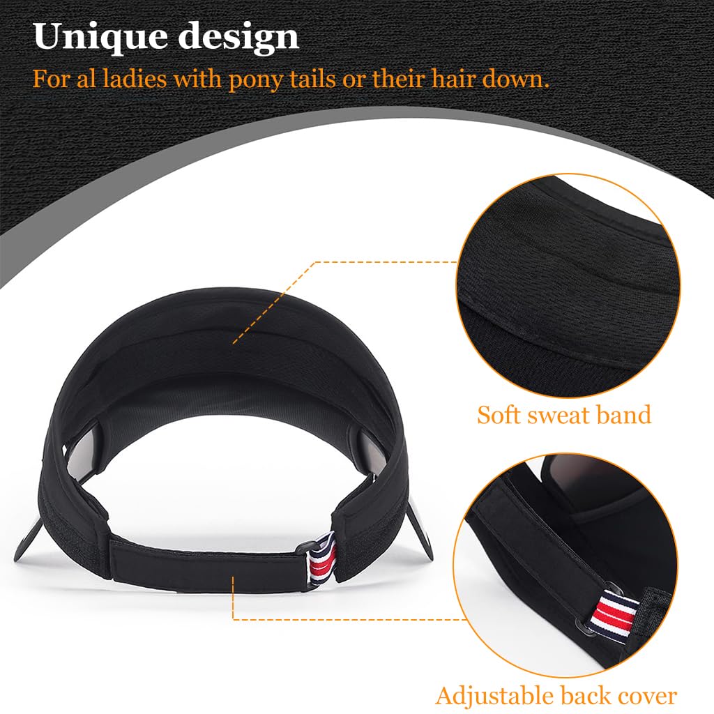 PALAY Sun Golf Visor Hats for Women with Adjustable Retractable Brim Black 2PCS | Stylish Beach Cap
