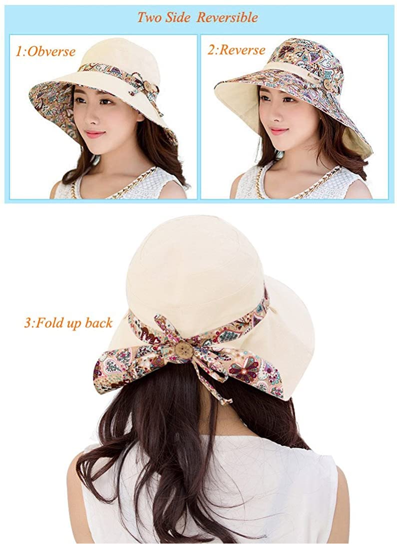 PALAY Women Cotton Sun Hat for Gardening and Beach with UPF 50 Protection | 22.8 Inches 2PCS