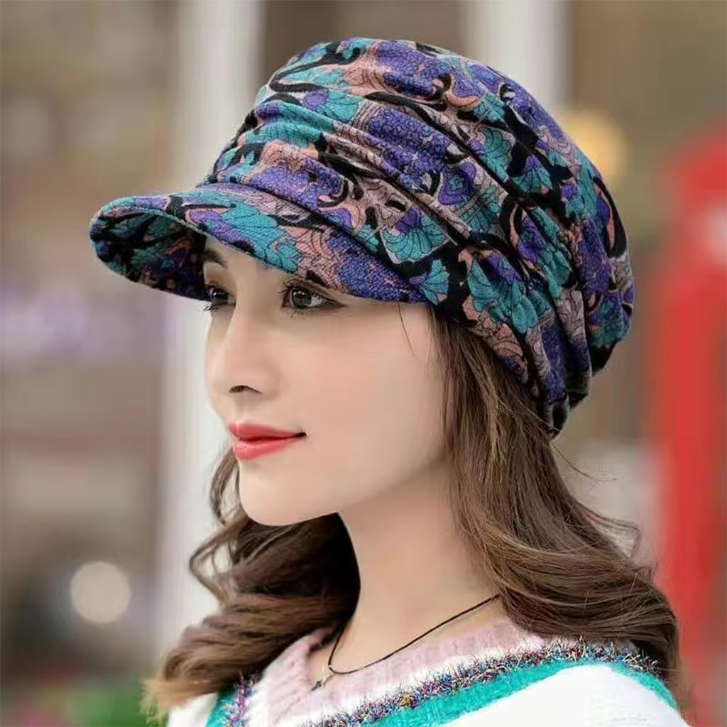 PALAY® Winter Hat Fashion Floral Beanies with Brim Winter Warm Hat Fashion Winter Warm Cap for Ladies