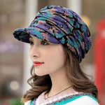PALAY® Winter Hat Fashion Floral Beanies with Brim Winter Warm Hat Fashion Winter Warm Cap for Ladies
