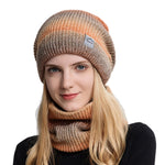 PALAY Winter Cap for Women with Scarf Set for Cold Weather featuring Fleece Lining and Gradient Design | Orange Knitted Acrylic Beanie 25×22cm