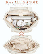 PALAY Tote Bag for Women with 15.6 in Laptop Compartment featuring Removable Strap | White Quilted Style