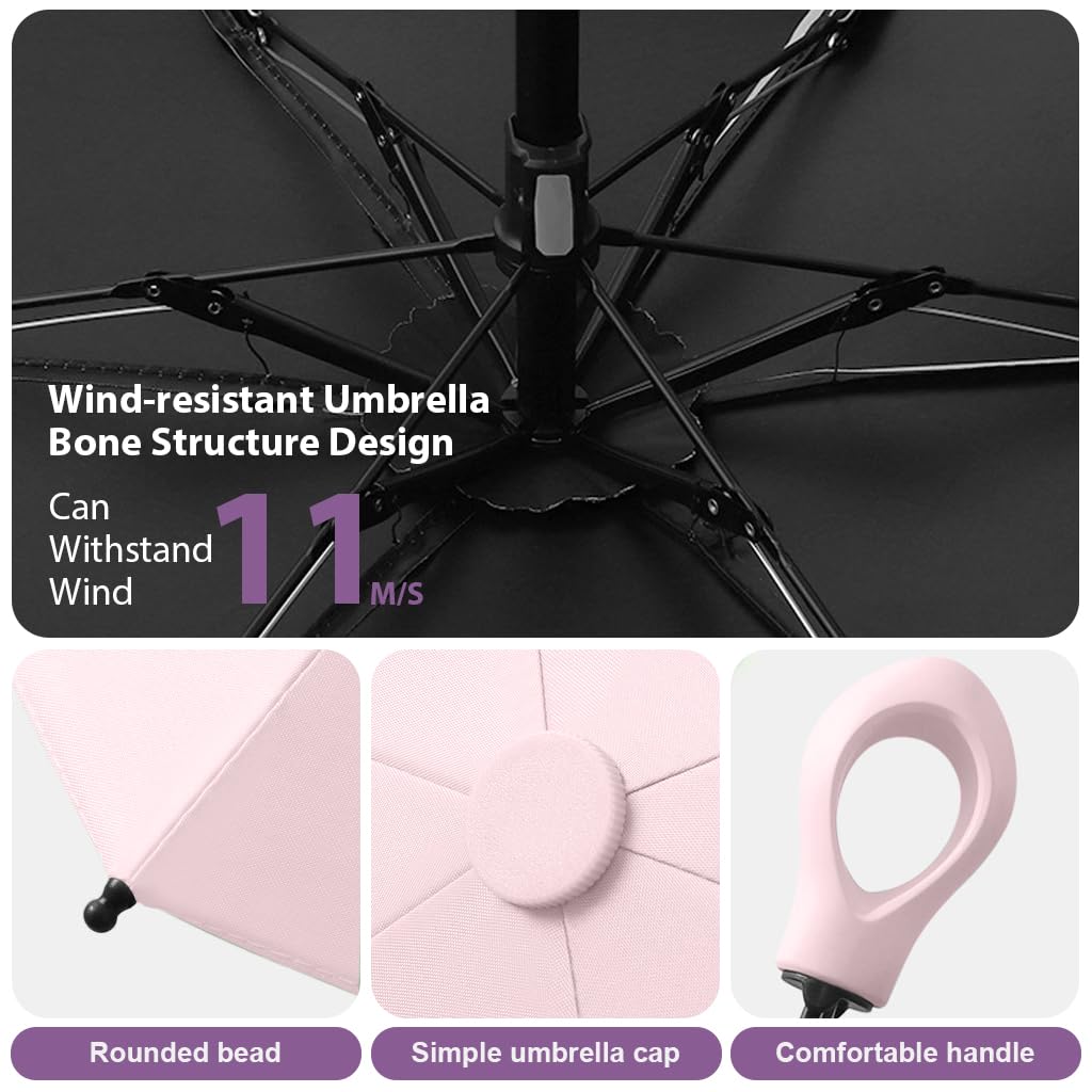 PALAY Mini Sun Umbrella for Travel with 6 Strong Ribs and Rubberized Loop Handle | 2 PCS