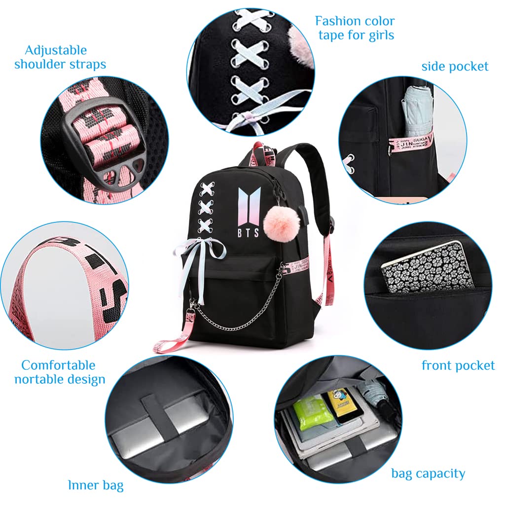 PALAY School Backpack for College Girls with USB Charging and Headphone Port 35L Black