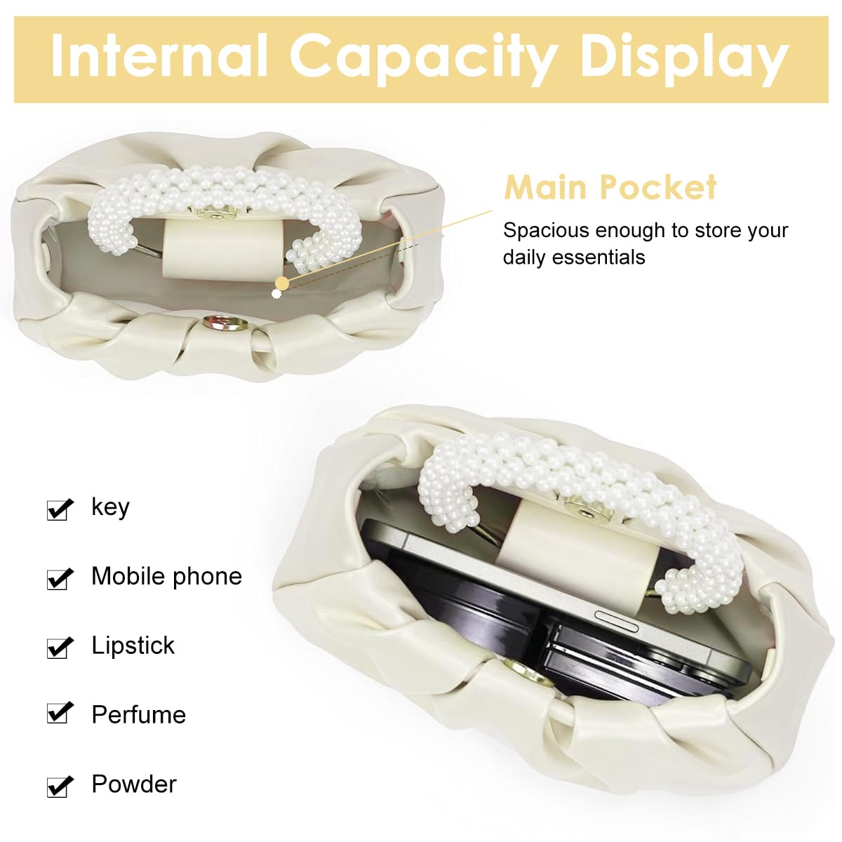 PALAY Evening Purse for Women featuring Faux Pearl Handle and Glossing Crinkle PU Design