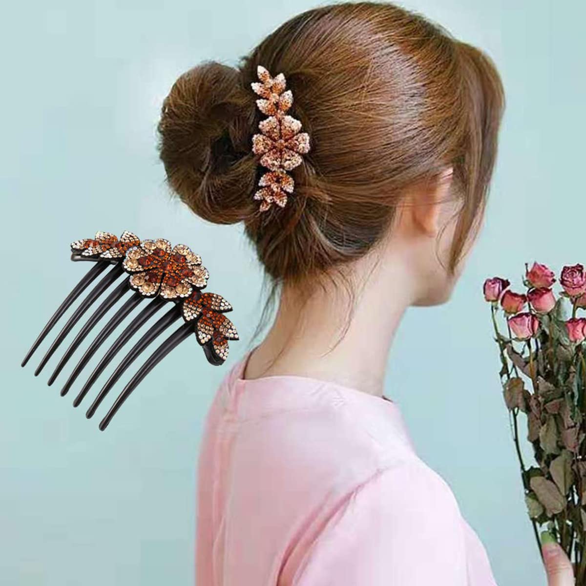 PALAY Hair Comb Clips for Women featuring Rhinestone Flower Design 10×11 cm | Elegant Bridal Bun Accessory