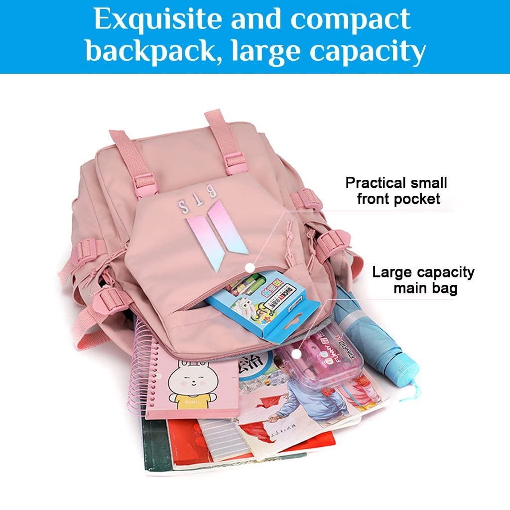 PALAY® BTS Bag for Girls, Kids Stylish Kpop Bangtan BTS School Backpack for Boys, Girls Student Bag for School, College Shoulder Backpack for Girls, Boys Laptop Bags BTS Gift Girls, Boys - Black