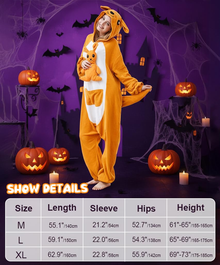 PALAY Cartoon Kangaroo Winter Pajama for Women with Hood and Pocket | Soft Polar Fleece Lounge Sleepwear