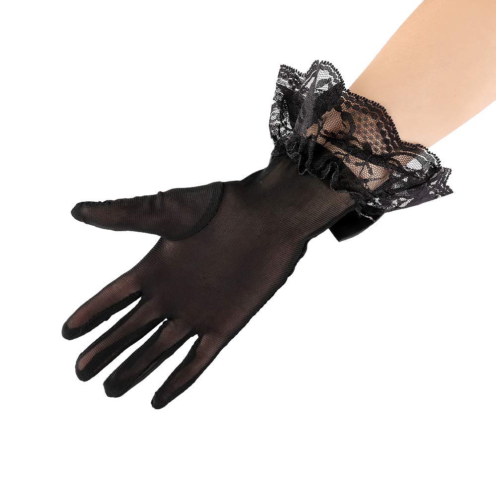 PALAY Lace Gloves for Women featuring 25 cm Short Design with Cute Wrist Bowknot | Elegant Bridal and Party Mittens
