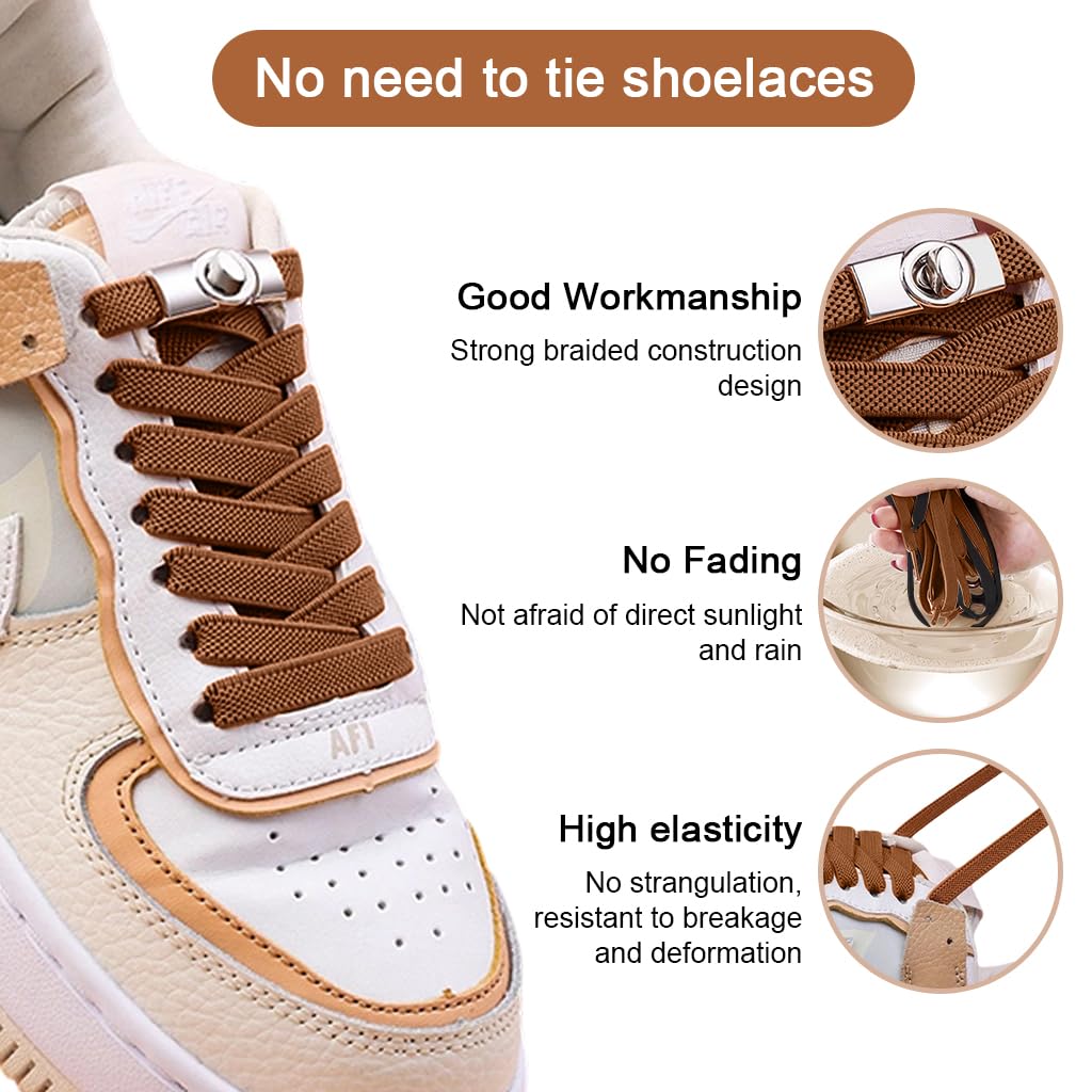 PALAY No Tie Shoelaces for Kids with Twistlock Metal Buckles and Elastic Nylon | 2 Pairs Black & Brown