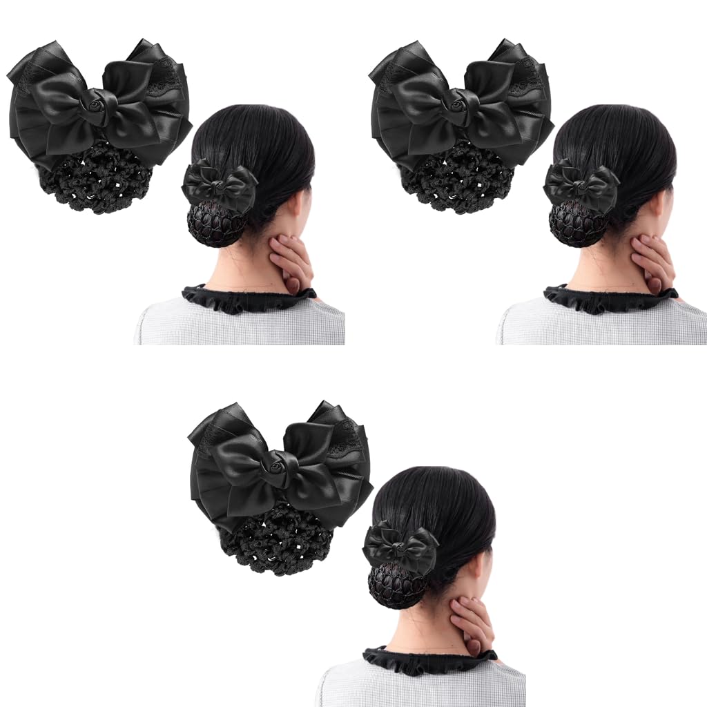 PALAY Hair Bun Clip Bow Nets for Work or Dance with Alloy Spring Clip | 3 PCS Set