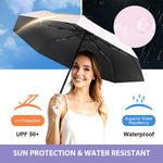 PALAY Compact Umbrella for Sun and Rain Protection with 8 Dual Ribs and Auto Open Close | Featuring UPF 50+ Black Coating and Flower Charm Strap
