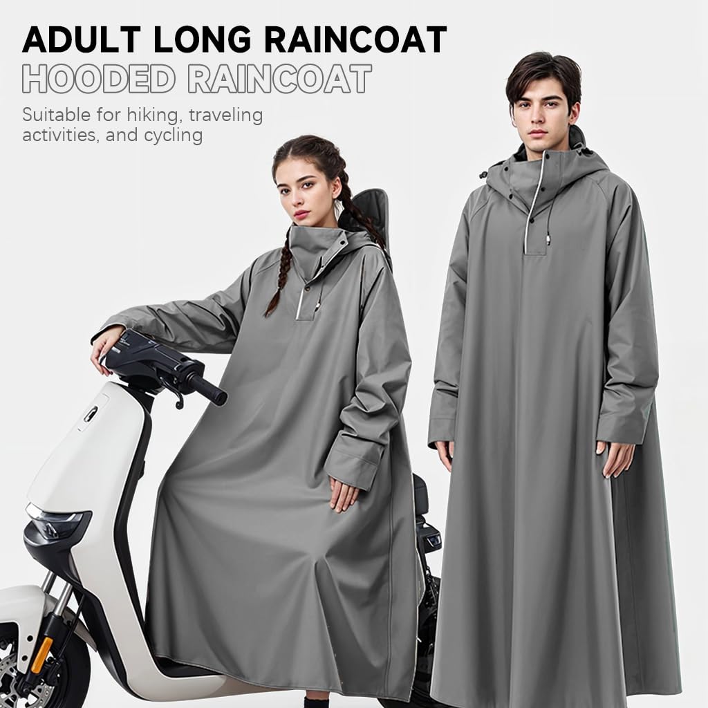 PALAY Long Rain Coat for Outdoor Use with 360° Wide Brim Hood and 128cm Length | Waterproof Oxford Cloth