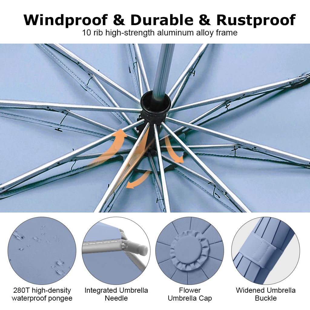 PALAY Large Umbrella for Travel and Outdoors with 50in Canopy featuring 10 Dual Ribs & Auto Open Close | Blue 2 PCS