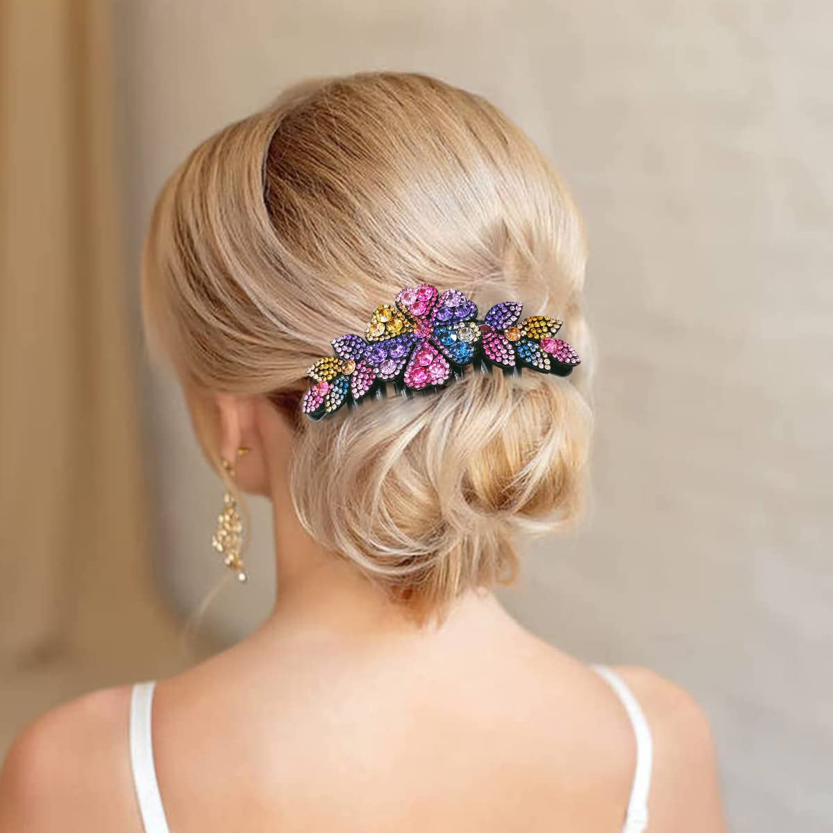 PALAY Hair Comb Clips for Women featuring Rhinestone Flower Design 10×11 cm | Elegant Bridal Bun Accessory