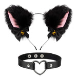 PALAY Cat Ears Headband Choker Set for Cosplay and Party Wear featuring Plush Furry Ears & Bell | Ideal for Women and Girls