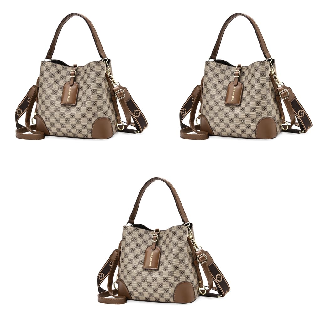 PALAY PU Bucket Bag for Women with 23x12x22 cm Size and Detachable Shoulder Strap | Check Pattern