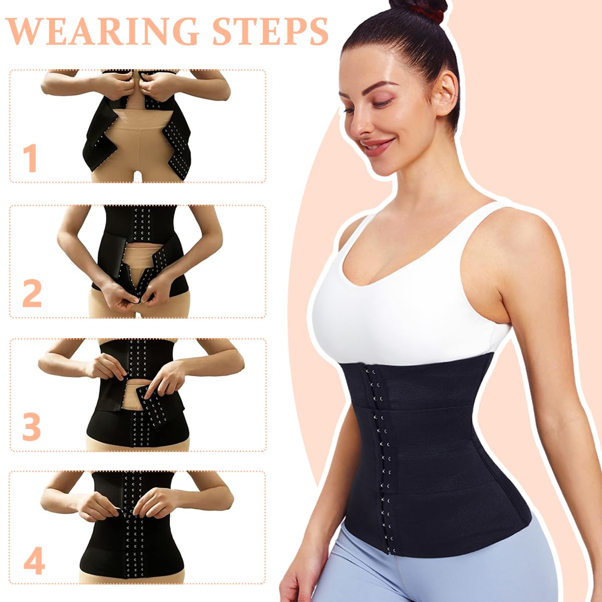 PALAY® Polyester Casual Style Waist Trainer For Women Waist Cincher Shapewear For Women Tummy Control Workout Body Shaper Adjustable Workout Girdle, L, Black