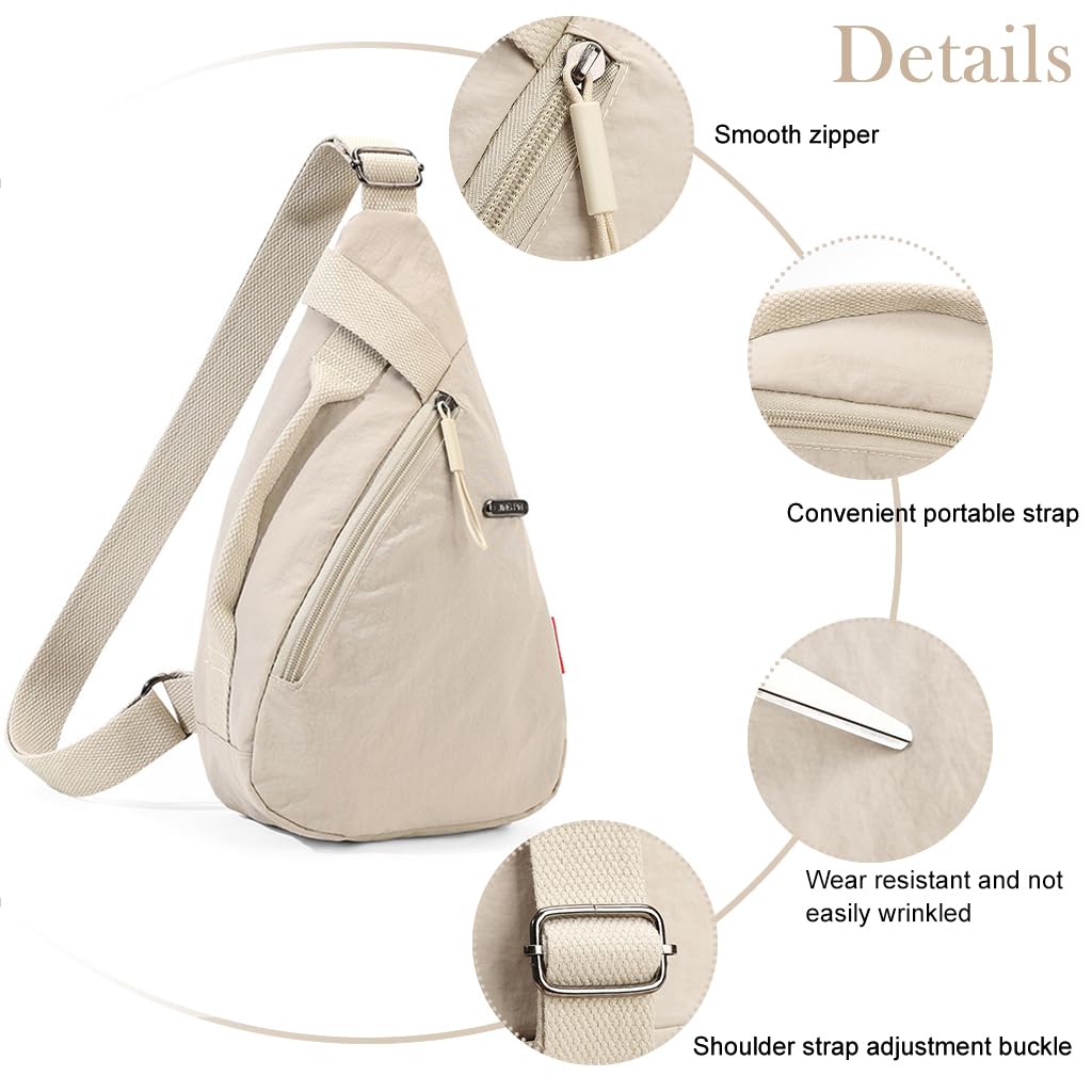 PALAY Chest Bag for Everyday Use with Zipper Pouch and Handle in Beige | Unisex Sling