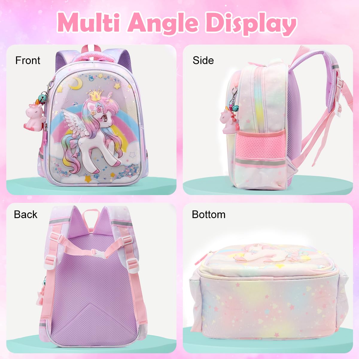 PALAY Unicorn Backpack for Schoolgirls featuring Double Layer Design and Waterproof Nylon | Ideal Gift for Girls Aged 4–6