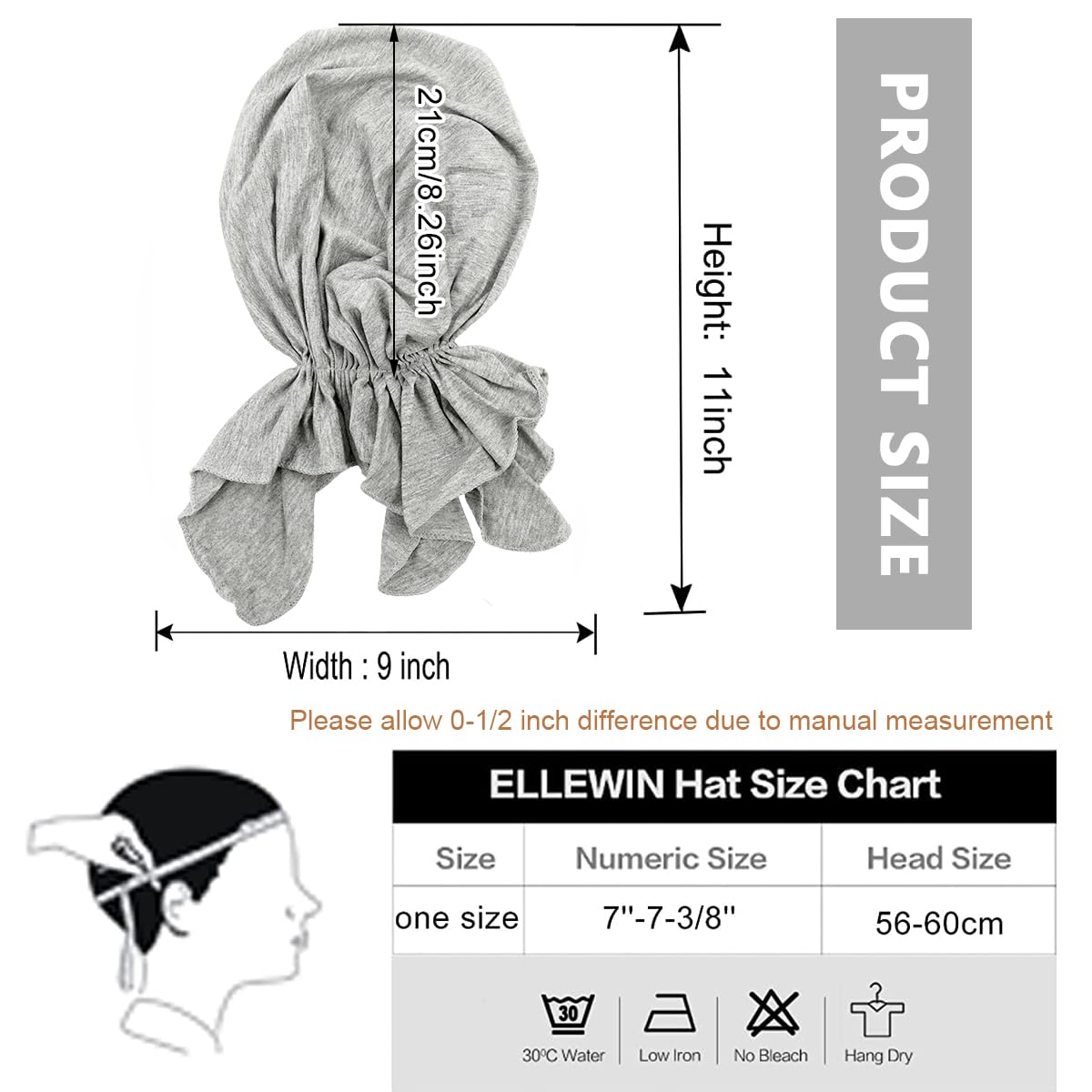 PALAY Stretchy Head Scarf for Women with Pre-Tied Wrap and Soft Modal Cotton | 2 PCS Grey