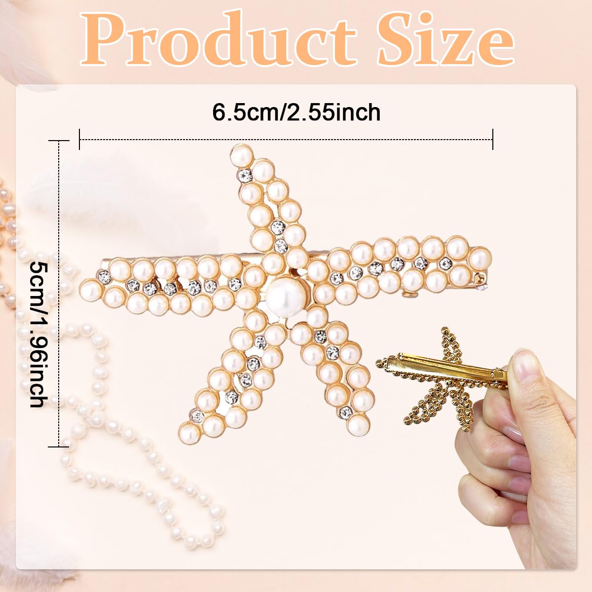 PALAY Starfish Hair Clips for Women with Rhinestones and Pearls 3pcs Set | Wedding Accessory