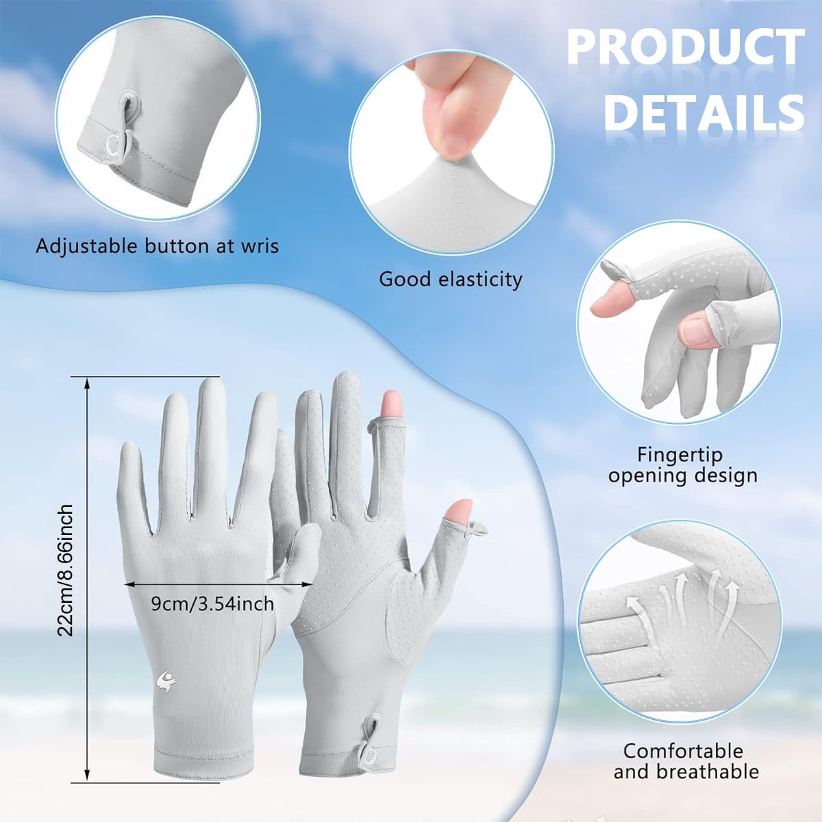 PALAY® Sun Protection Gloves for Women Driving Touch Screen Gloves Anti-Skid Summer Full Hand Gloves for Bike Cycling Riding, Ice Silk Cooling Breathable Outdoor Sunblock Gloves - Grey