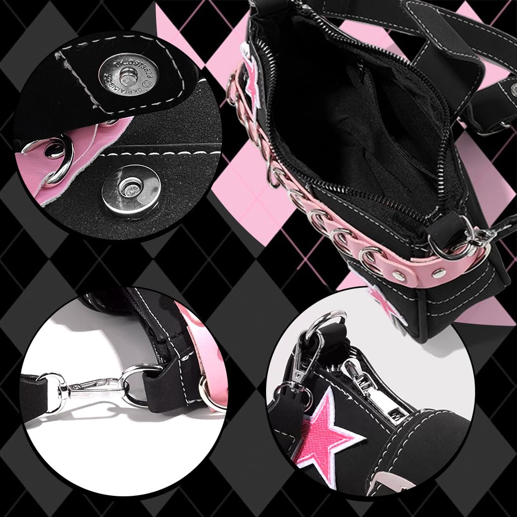 PALAY Shoulder Bag for Girls featuring Chain Charm and Zipper Closure 23x7x13cm | Y2K Canvas Hobo