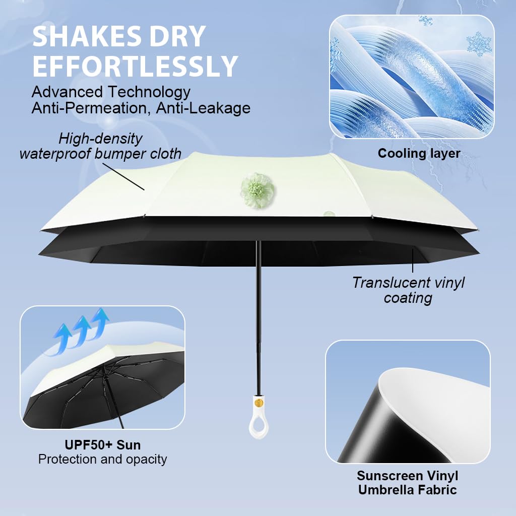 PALAY Sun Umbrella for Travel and Rain with Auto Open Rubber Handle & 8 Fiberglass Ribs | Green