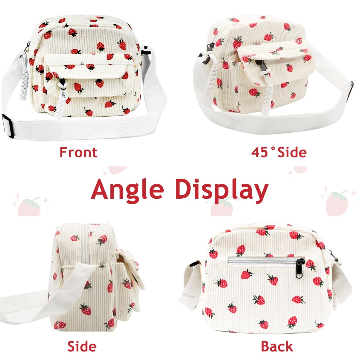 PALAY Purses for Women featuring 20x10x18cm corduroy body with strawberry motif | versatile crossbody sling
