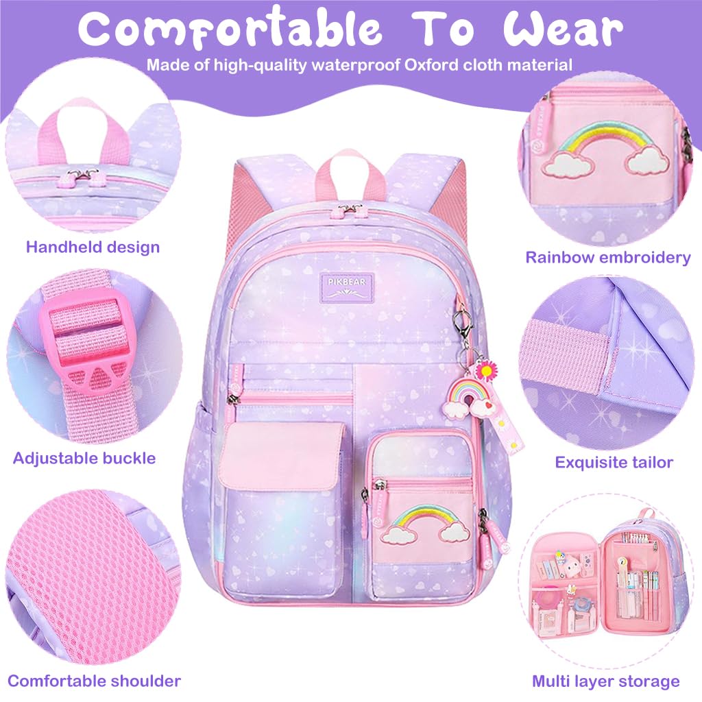 PALAY School Backpack for Girls with 32x28x45cm Capacity and Ergonomic Straps | Pink Gift for Kids 6–12