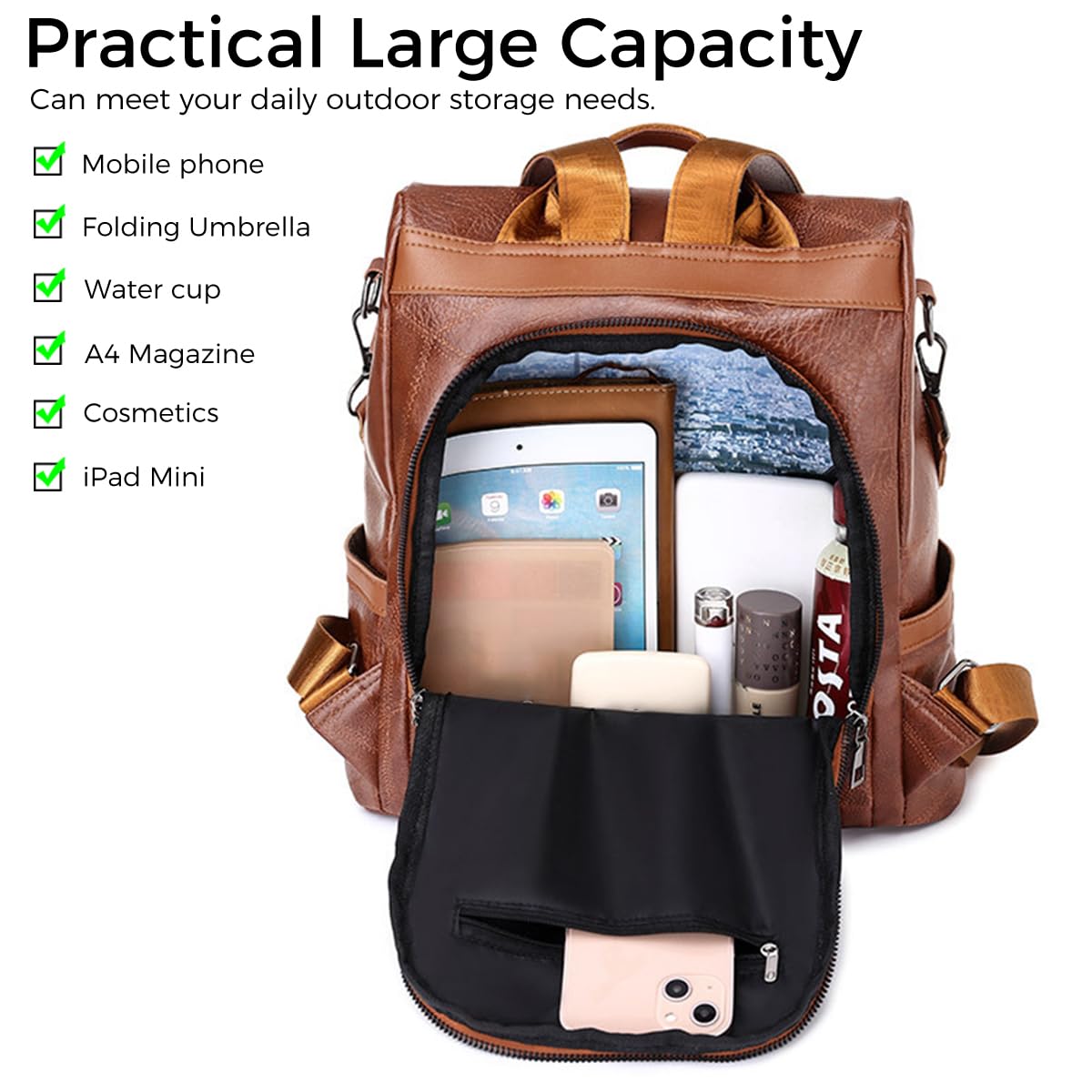 PALAY Fashion Backpacks for Women with Back Zipper Safety Access 34x32x14cm PU Design
