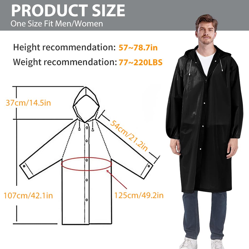 PALAY Rain Ponchos for Camping and Hiking featuring Drawstring Hood and 60 in Length