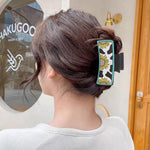 PALAY Hair Claw Clip for Women with Leather Sunflower Print and Secure Grip | Black 4 in