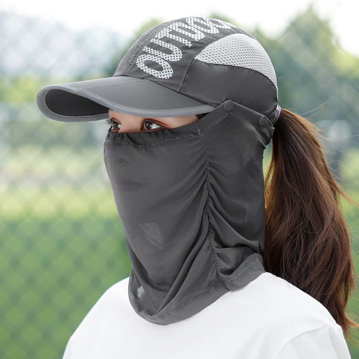 PALAY Sun Hat for Women with Detachable Face and Neck Flap UPF 50+ | Foldable Grey UV Protection Cap