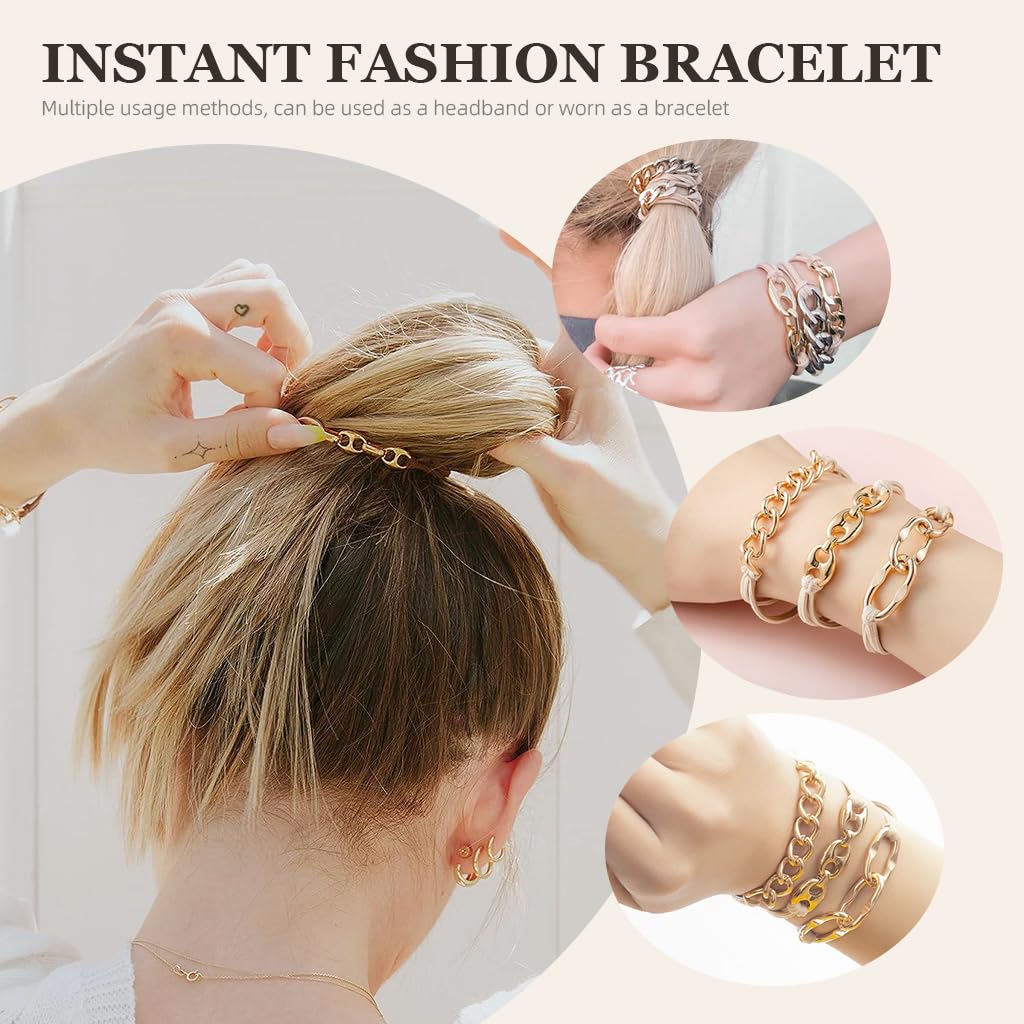 PALAY Hair Ties for Women featuring Golden Chain Charm Set of 3 | Stylish Wrist Bracelets