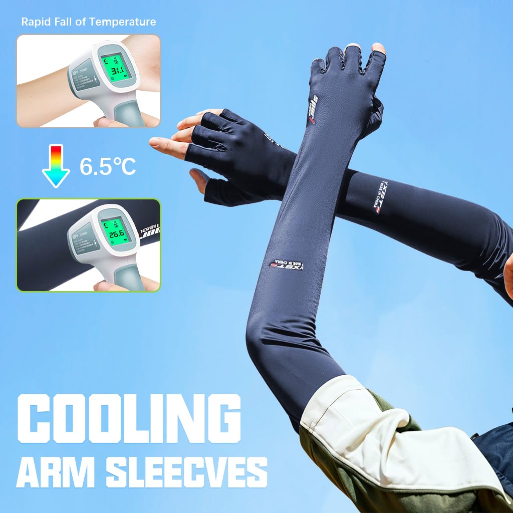 PALAY Hand Gloves for Sun Protection with Integrated Fingerless Design and Cool Ice Silk | 2PCS Blue for Cycling and Driving