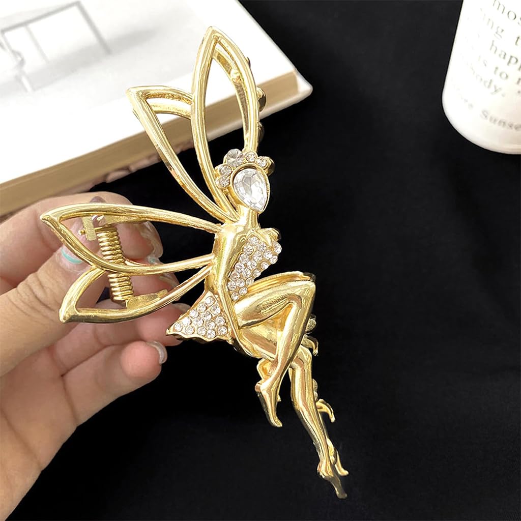 PALAY® Girls Hair Claw Clip Rhinestones Elves Fairy Hair Clips Luxury Golden Rhinestones Girls Hair Claw Clip Hair Accessory for Girls Jewelry Gift Hair Accessory for Women